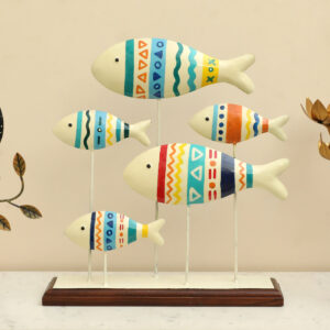 Metal & Wood Suki Fishes Table Decor Showpiece