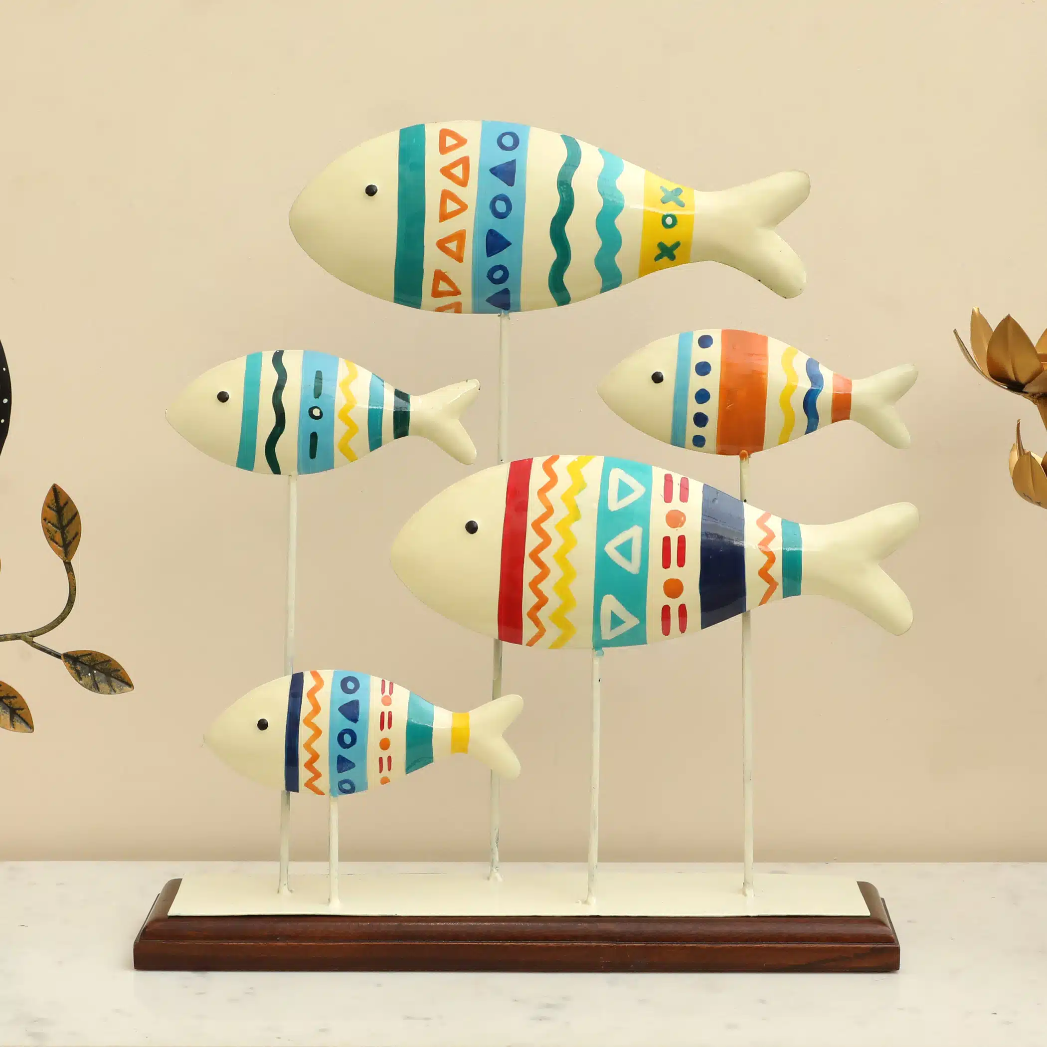Wooden Fish Showpiece Metal Wood Table Decor