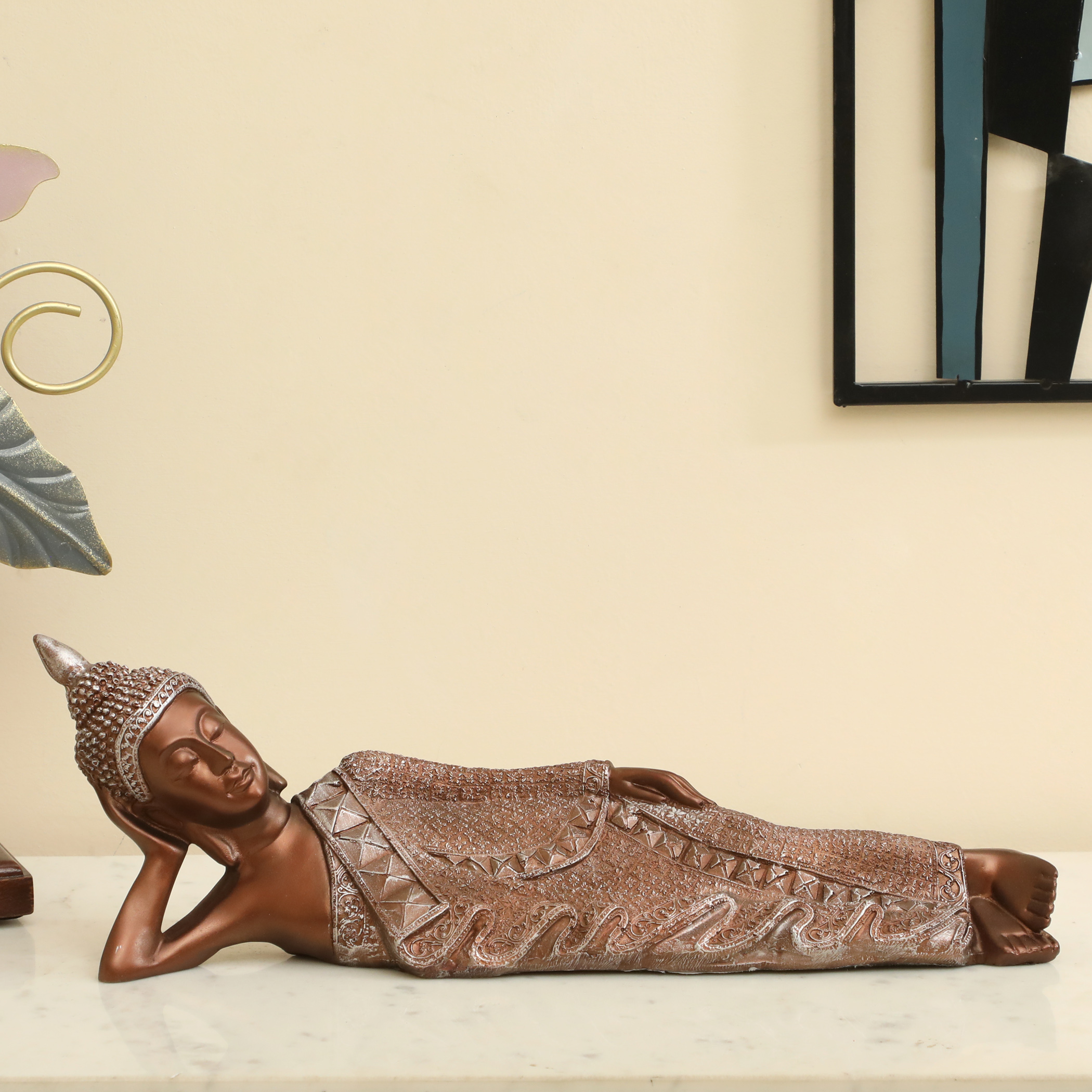 Polyresin Aum thinking Buddha Figurine Table Decor (Mettalic Gold)