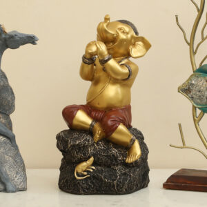 Polyresin Pari Ganesha Showpiece God Idol Figurine Table Decor (Gold & Maroon)