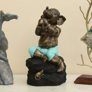 Polyresin Pari Ganesha Showpiece God Idol Figurine Table Decor (Gold & Blue)