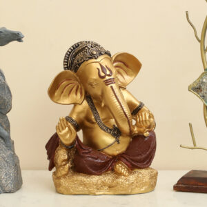 Polyresin Manik Ganesha Showpiece God Idol Figurine Table Decor (Gold & Maroon)