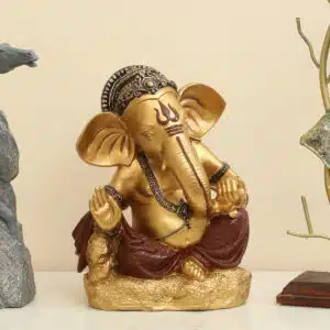 Polyresin Manik Ganesha Showpiece God Idol Figurine Table Decor (Gold & Maroon)