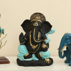 Polyresin Parv Ganesha God Idol Figurine Table Decor (Blue)