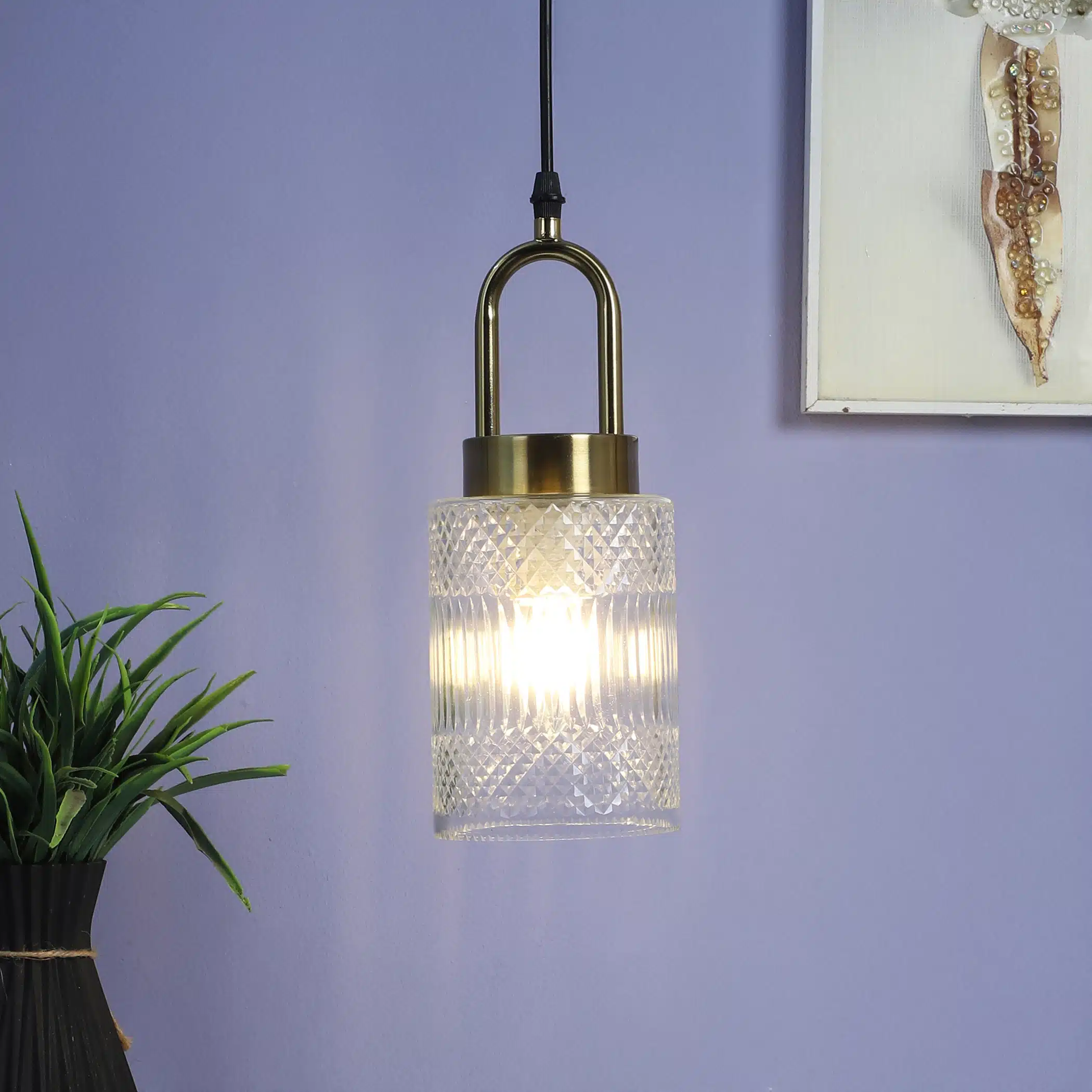 Crystal Symphony Pendant Lamp - Textured Glass Ceiling Hanging Light - Image 2