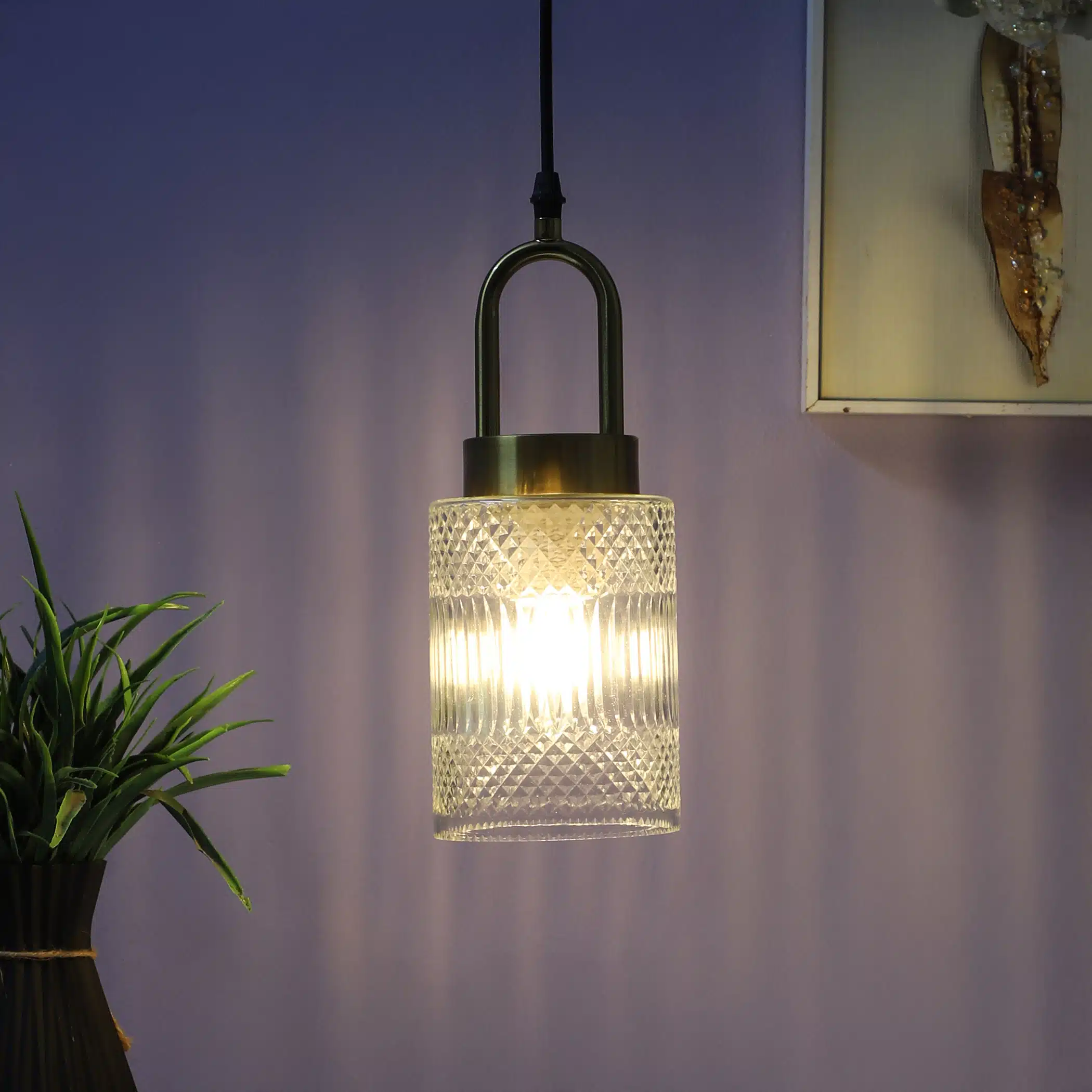 Crystal Symphony Pendant Lamp - Textured Glass Ceiling Hanging Light - Image 3