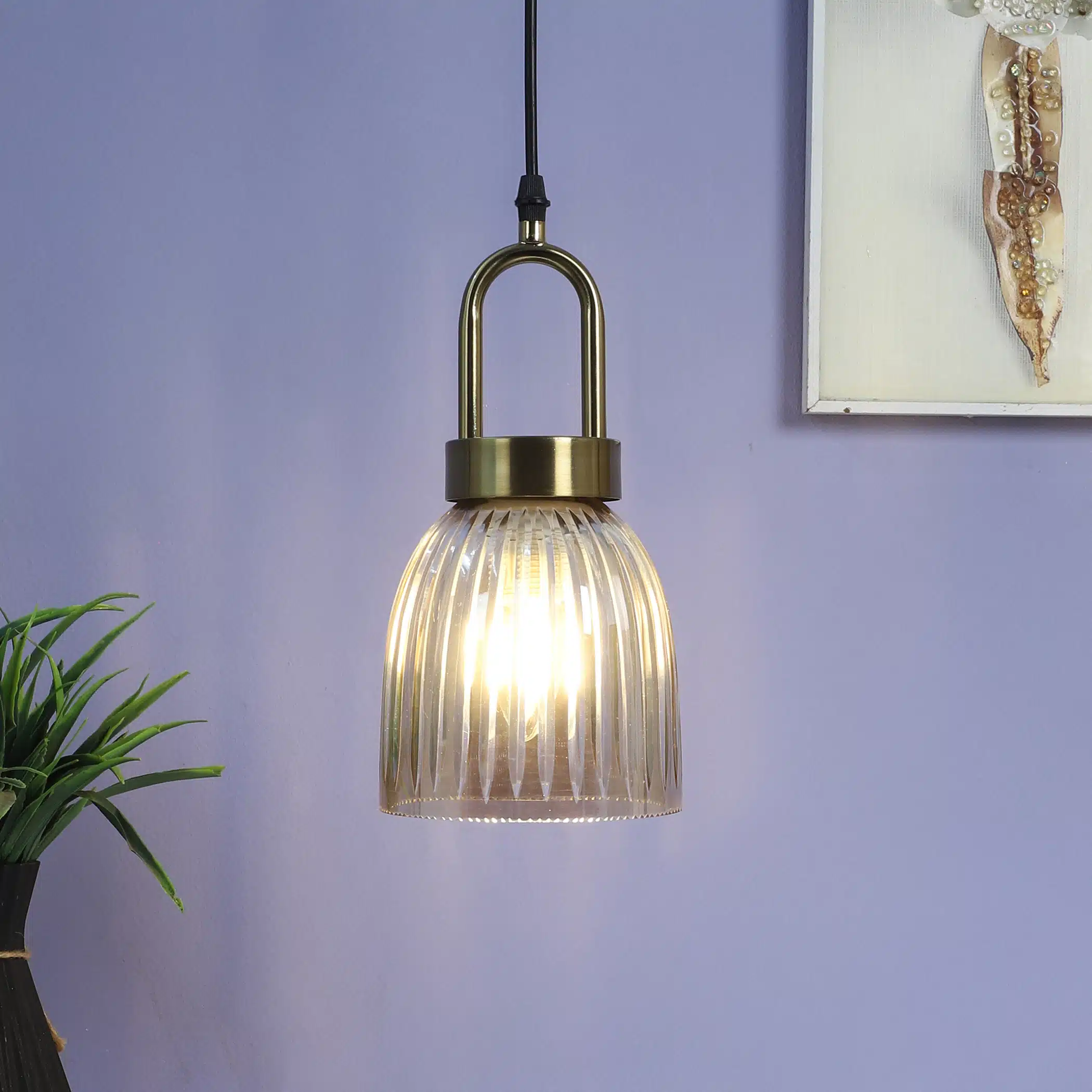 Aurora Ribbed Glass Pendant Lamp - Fluted Hanging Ceiling Light - Image 2