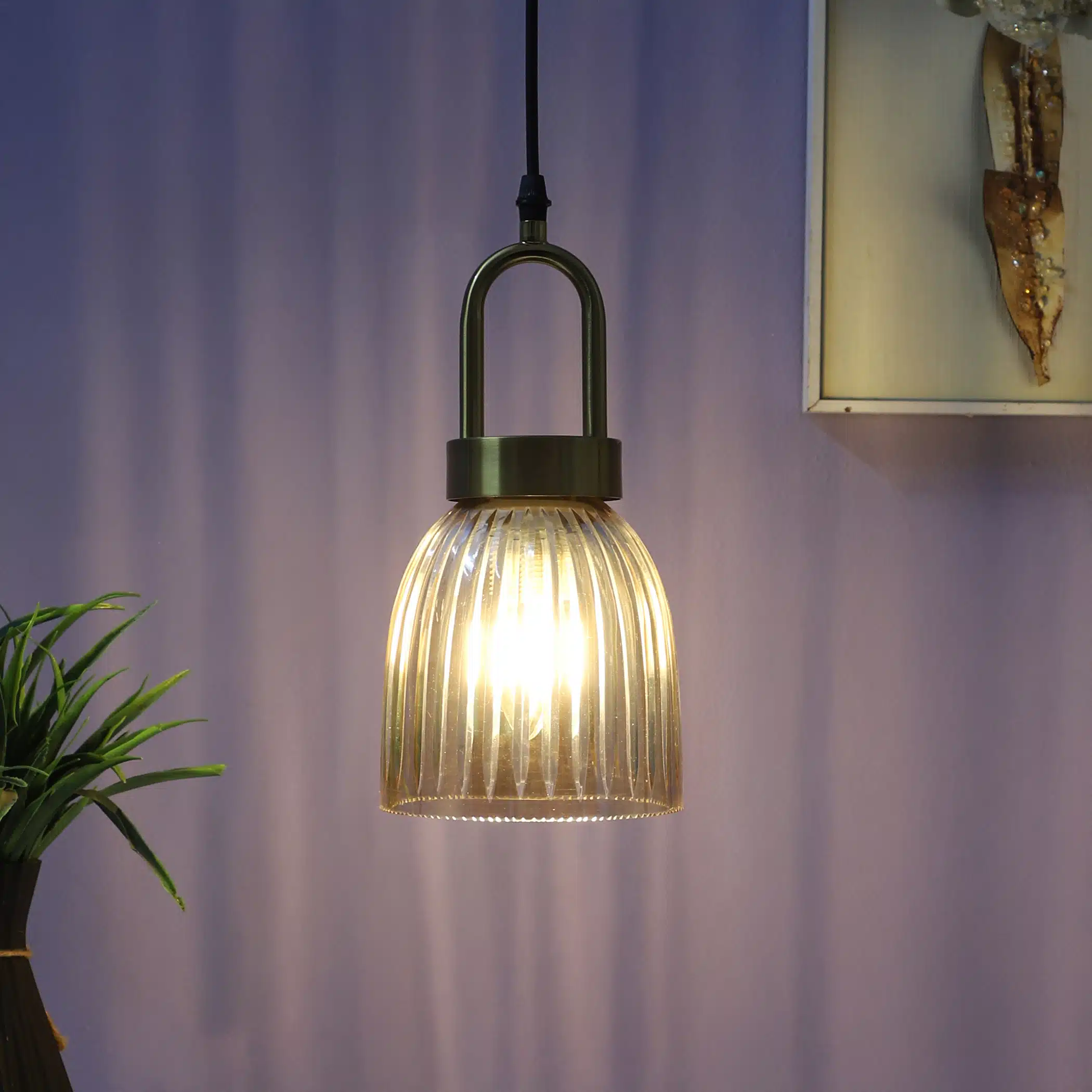 Aurora Ribbed Glass Pendant Lamp - Fluted Hanging Ceiling Light - Image 3
