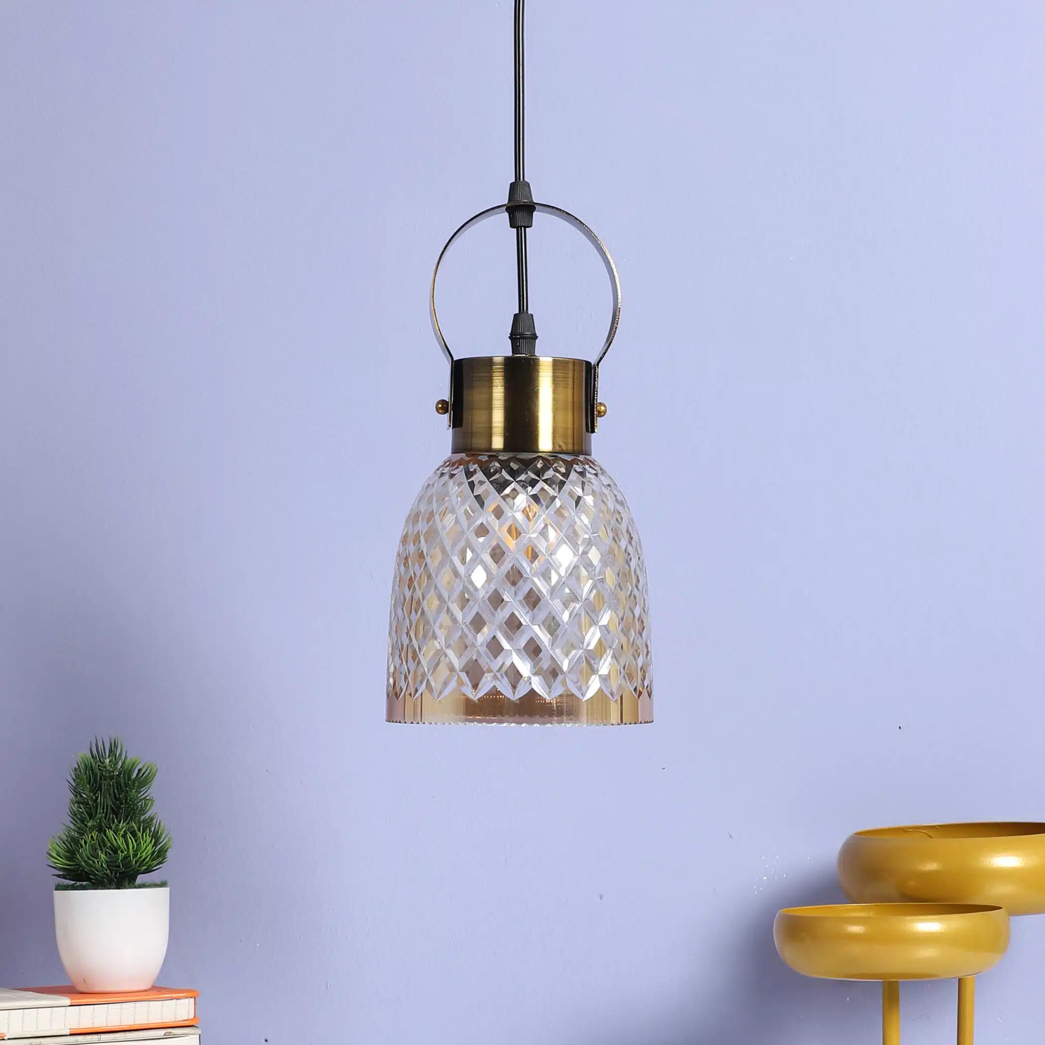 Crystal Lattice Glass Pendant Lamp - Diamond Cut Hanging Ceiling Light