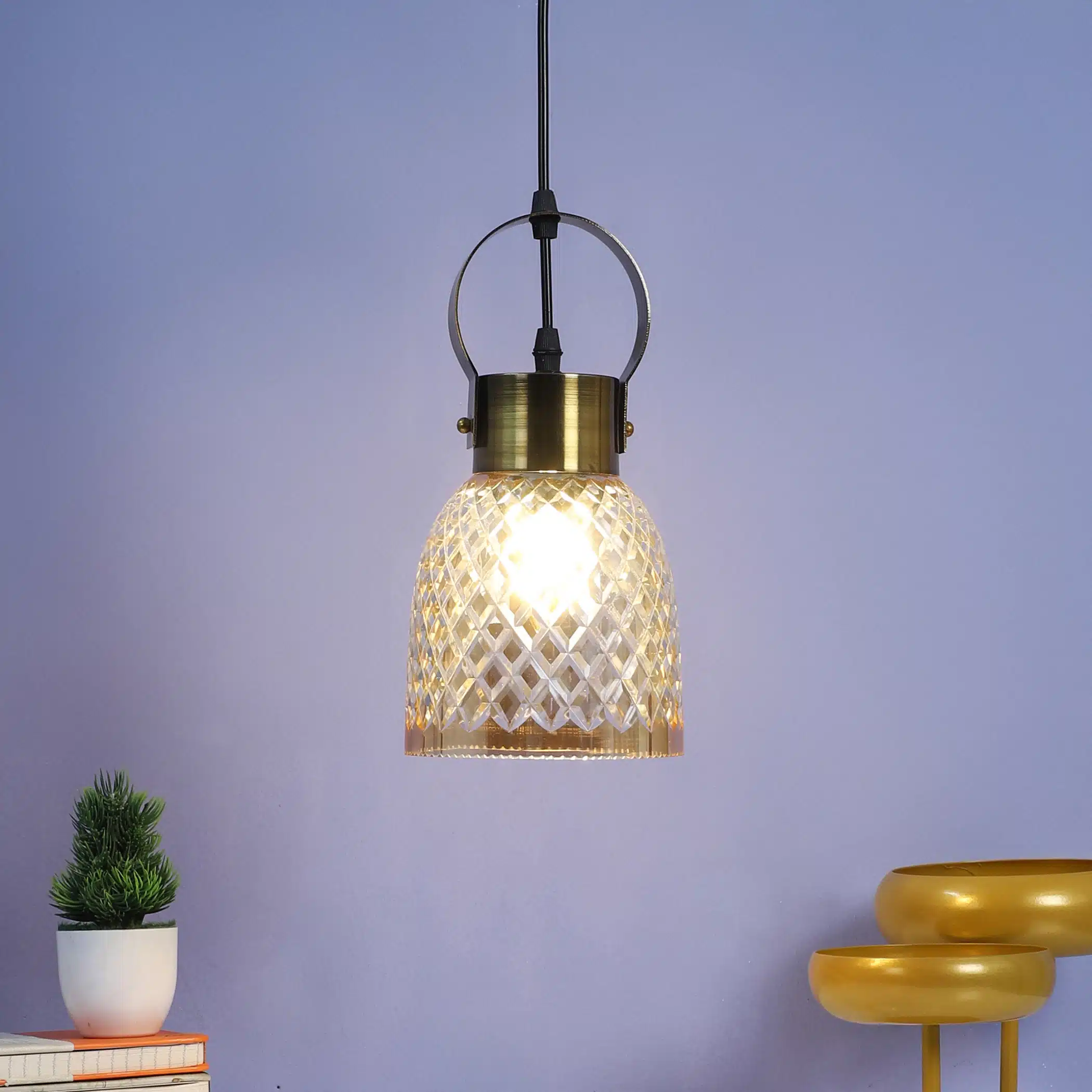 Crystal Lattice Glass Pendant Lamp - Diamond Cut Hanging Ceiling Light - Image 2