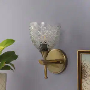 Regal Starburst Crystal Wall Sconce - Cut Glass Antique Brass Light