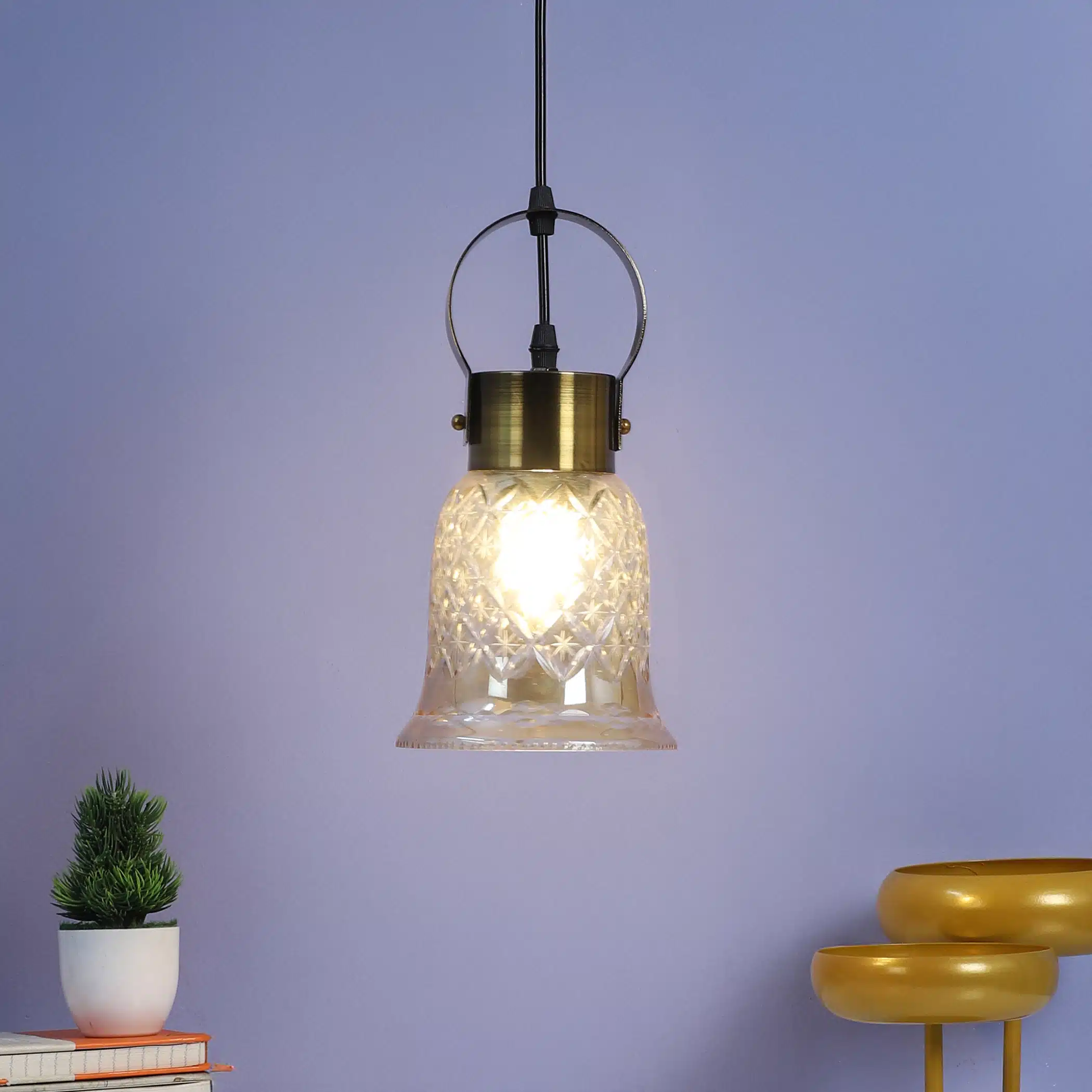 Crystal Charm Pendant Lamp - Diamond-Cut Glass Ceiling Light - Image 2