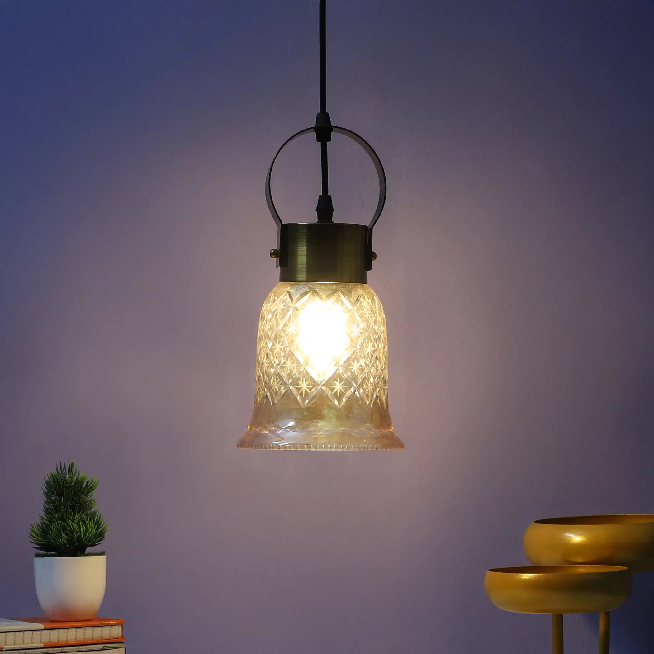 Crystal Charm Pendant Lamp - Diamond-Cut Glass Ceiling Light - Image 3