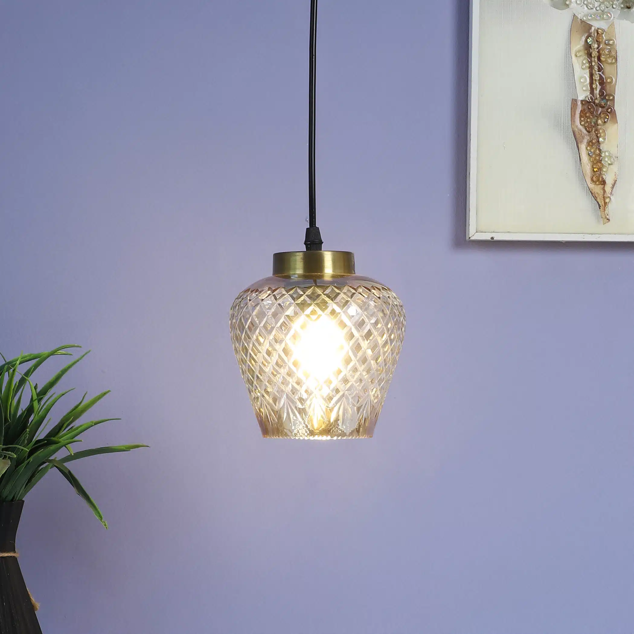 Crystal Pearl Pendant Lamp - Diamond-Cut Glass Hanging Light - Image 3