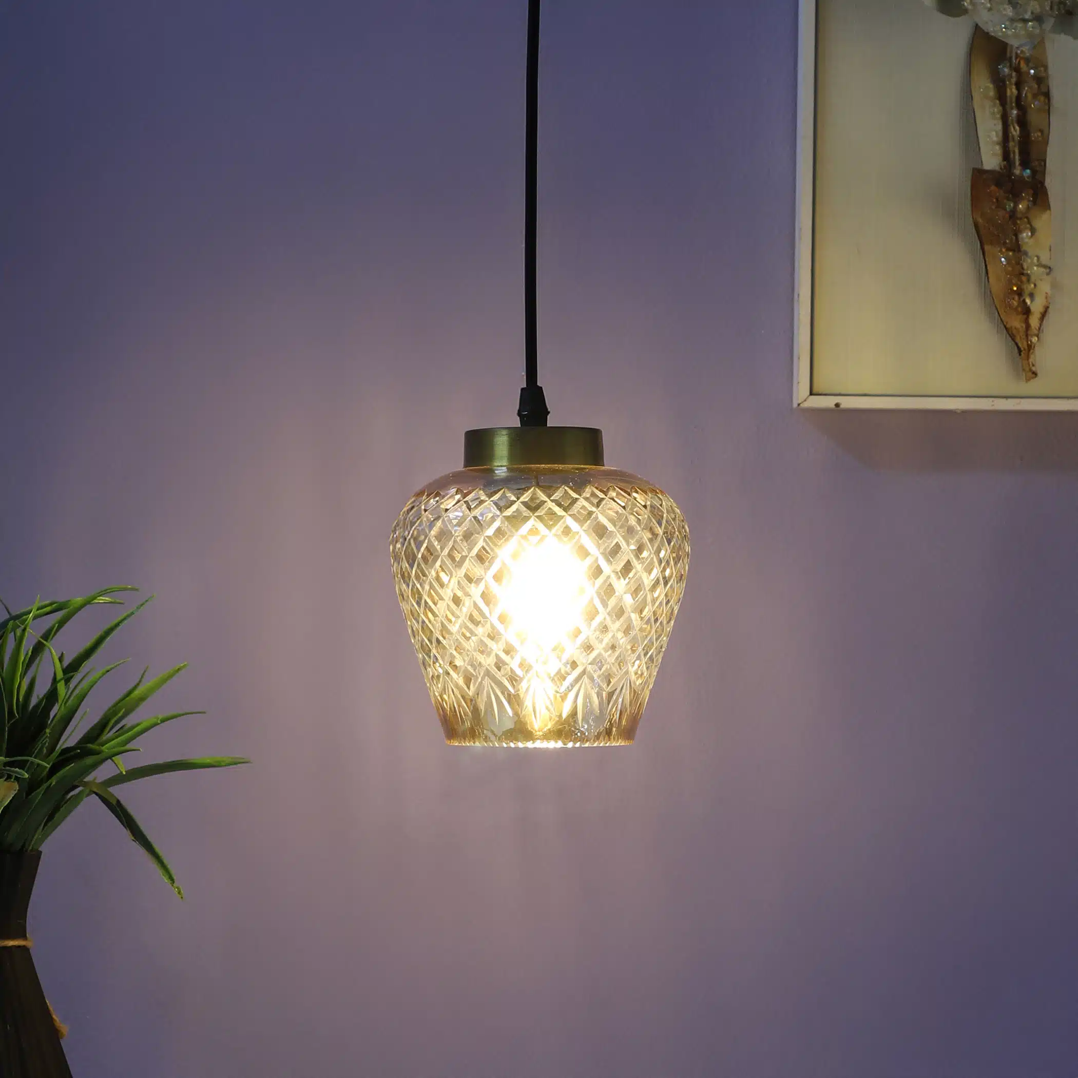 Crystal Pearl Pendant Lamp - Diamond-Cut Glass Hanging Light - Image 4