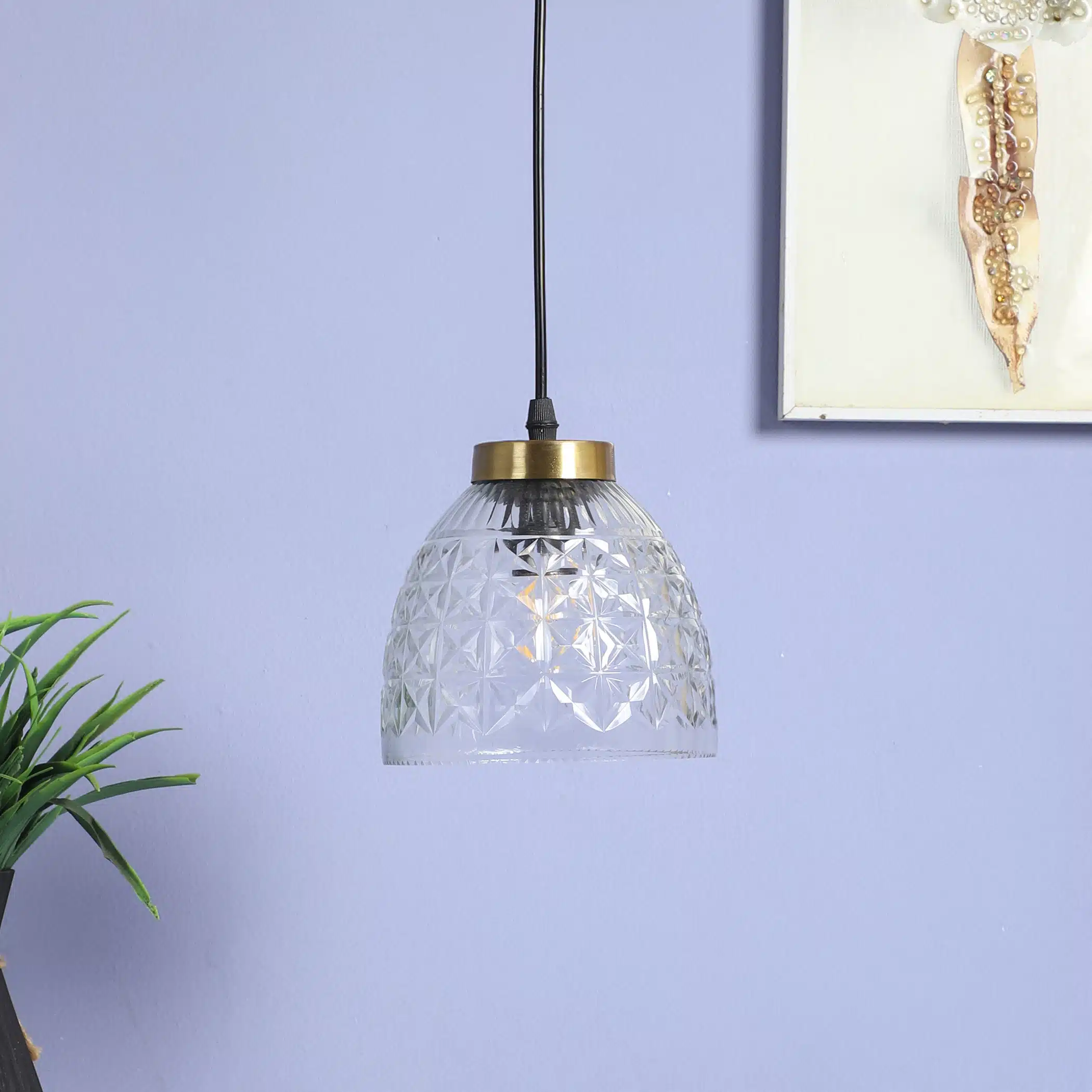 Crystal Dome Pendant Lamp - Faceted Glass Hanging Ceiling Light