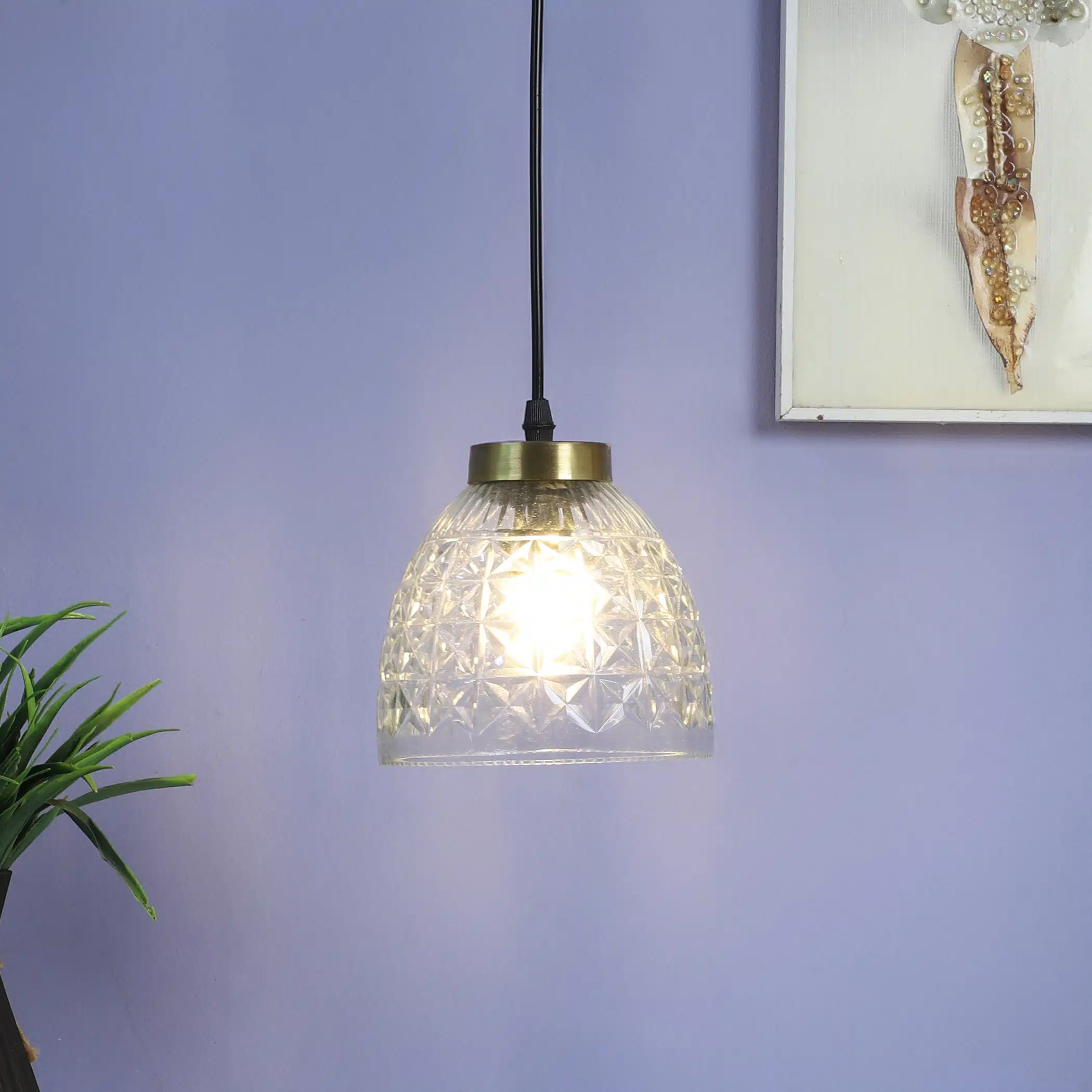 Crystal Dome Pendant Lamp - Faceted Glass Hanging Ceiling Light - Image 3