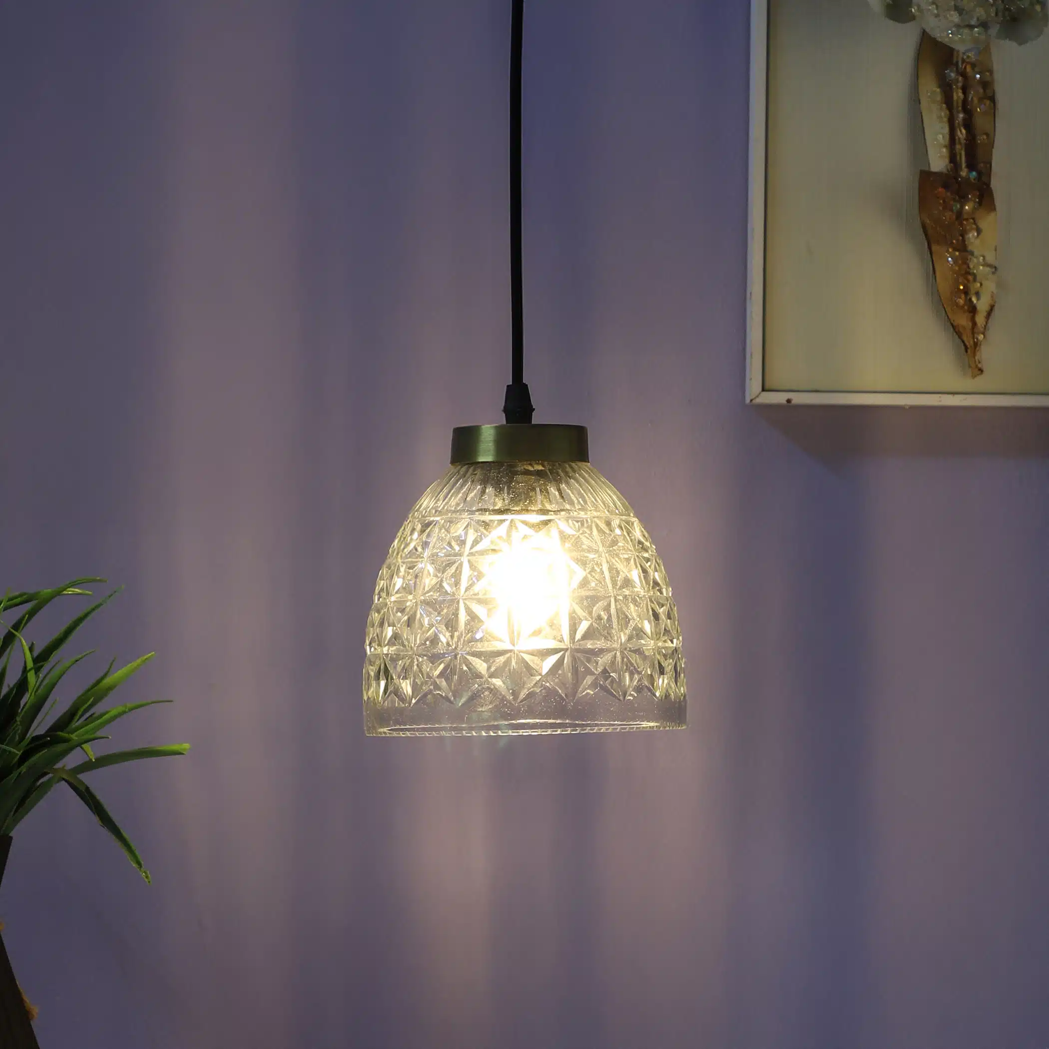 Crystal Dome Pendant Lamp - Faceted Glass Hanging Ceiling Light - Image 4
