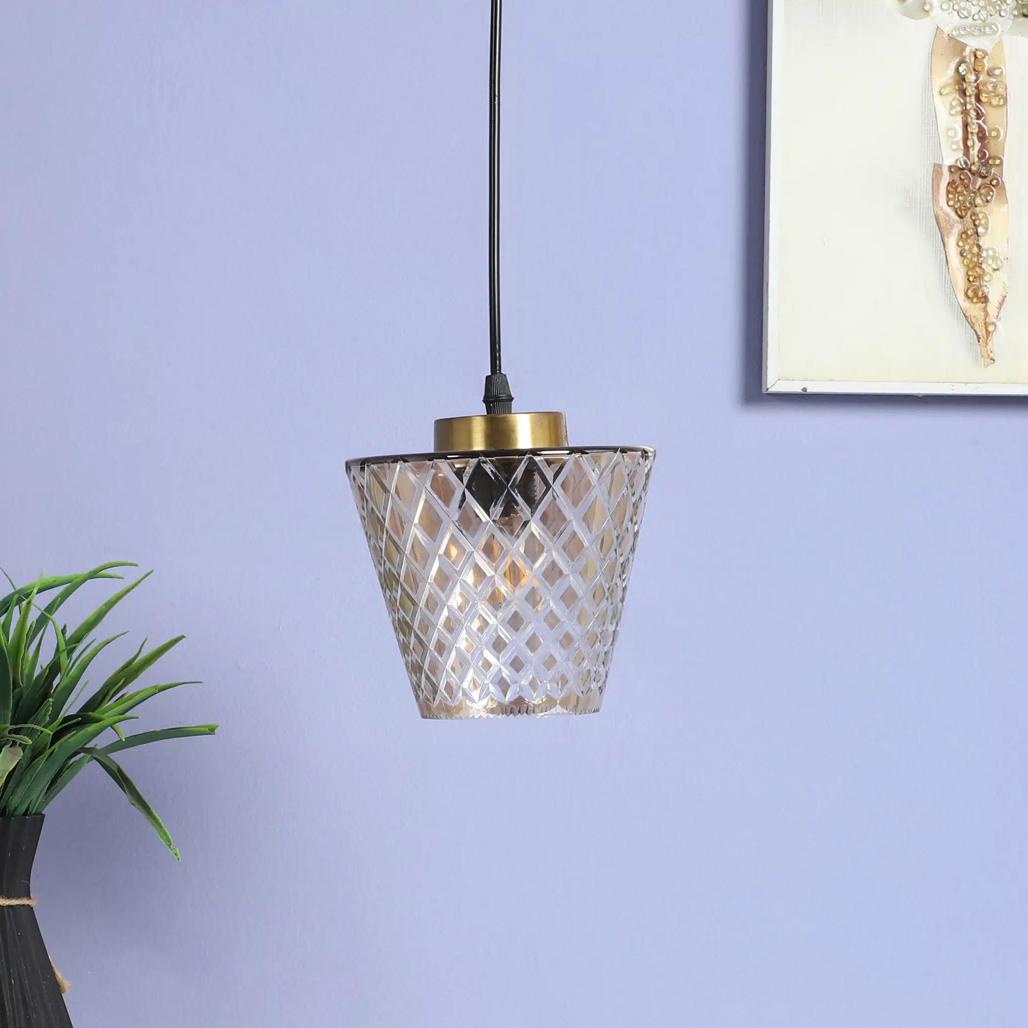 Crystal Cone Pendant Lamp - Diamond-Cut Glass Ceiling Light