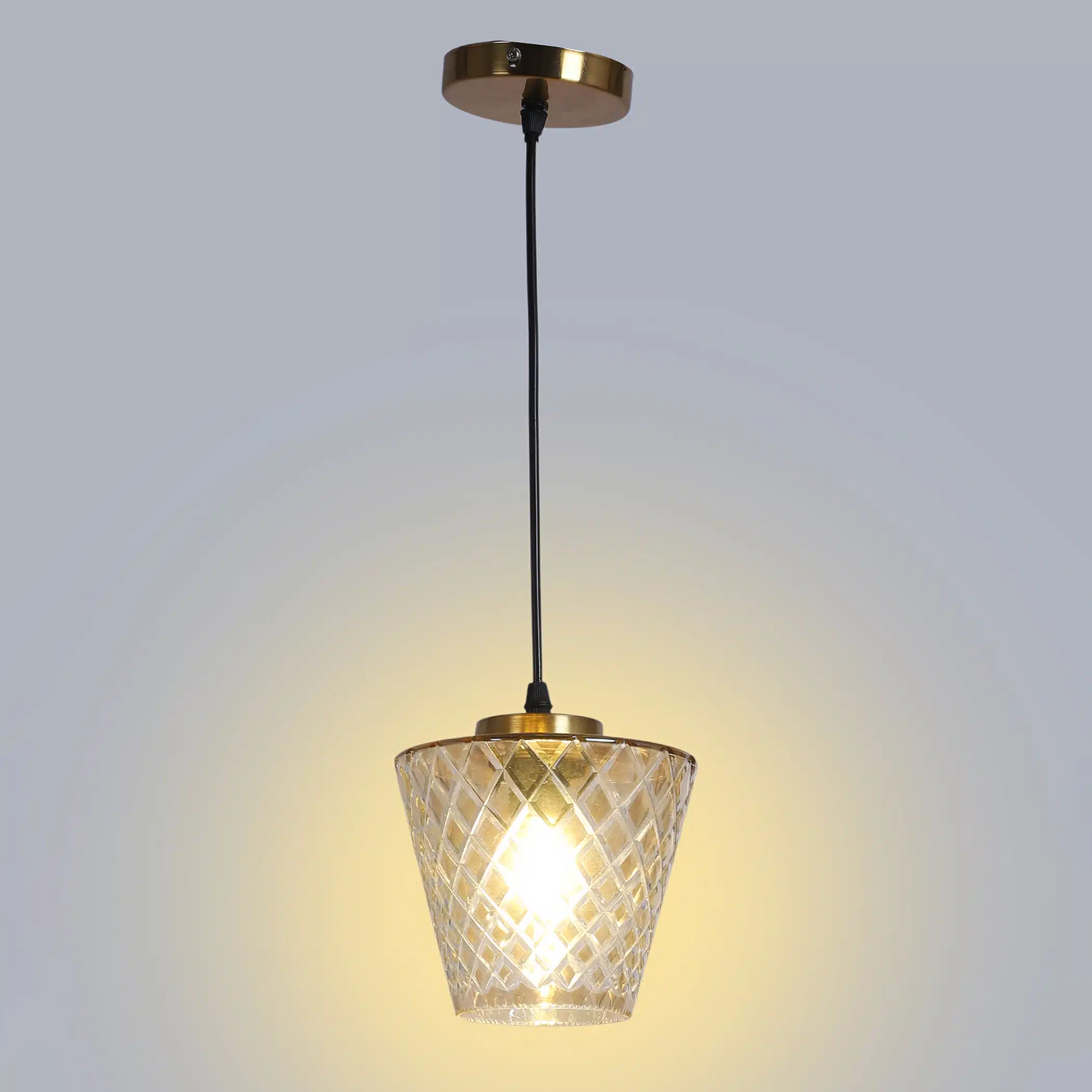 Crystal Cone Pendant Lamp - Diamond-Cut Glass Ceiling Light - Image 6