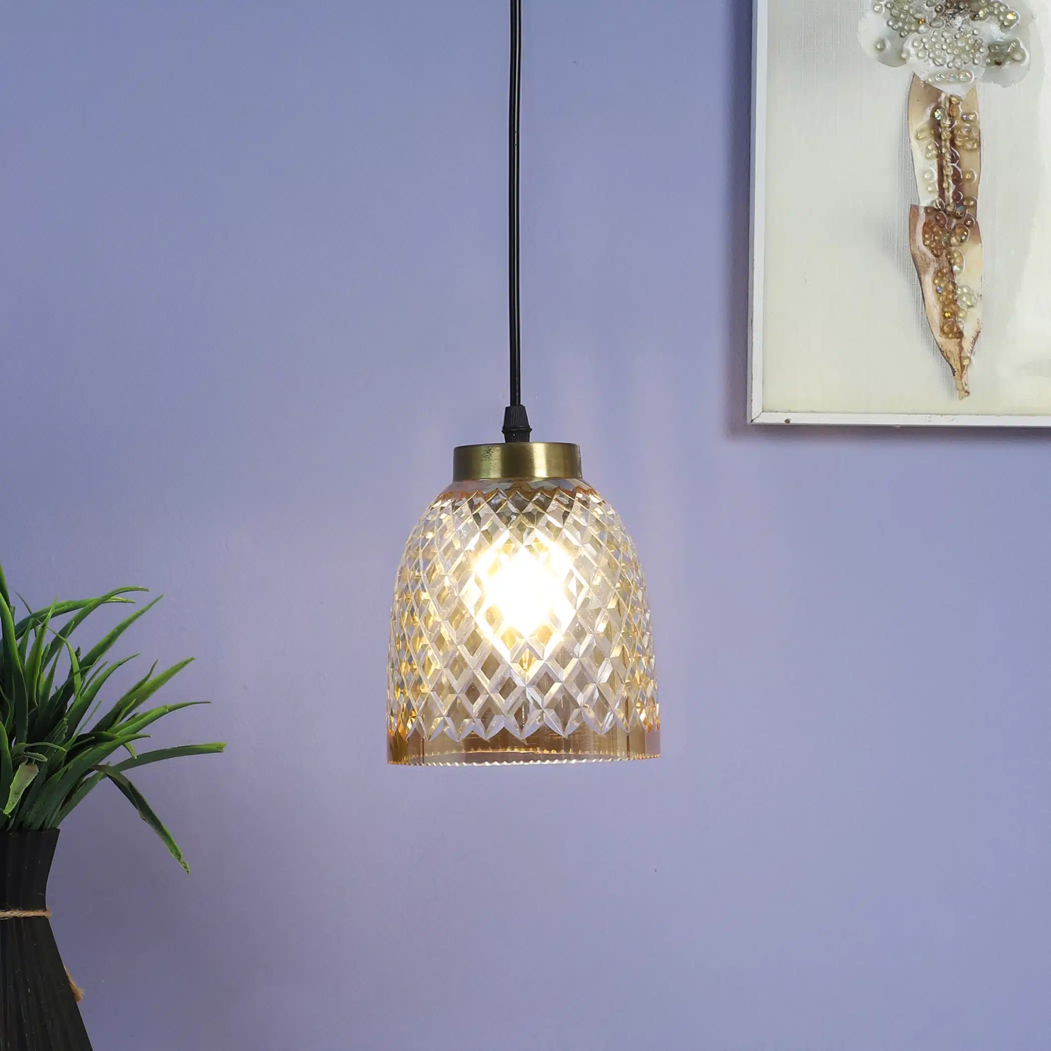 Diamond Dome Pendant Lamp - Diamond-Cut Crystal Ceiling Light - Image 2