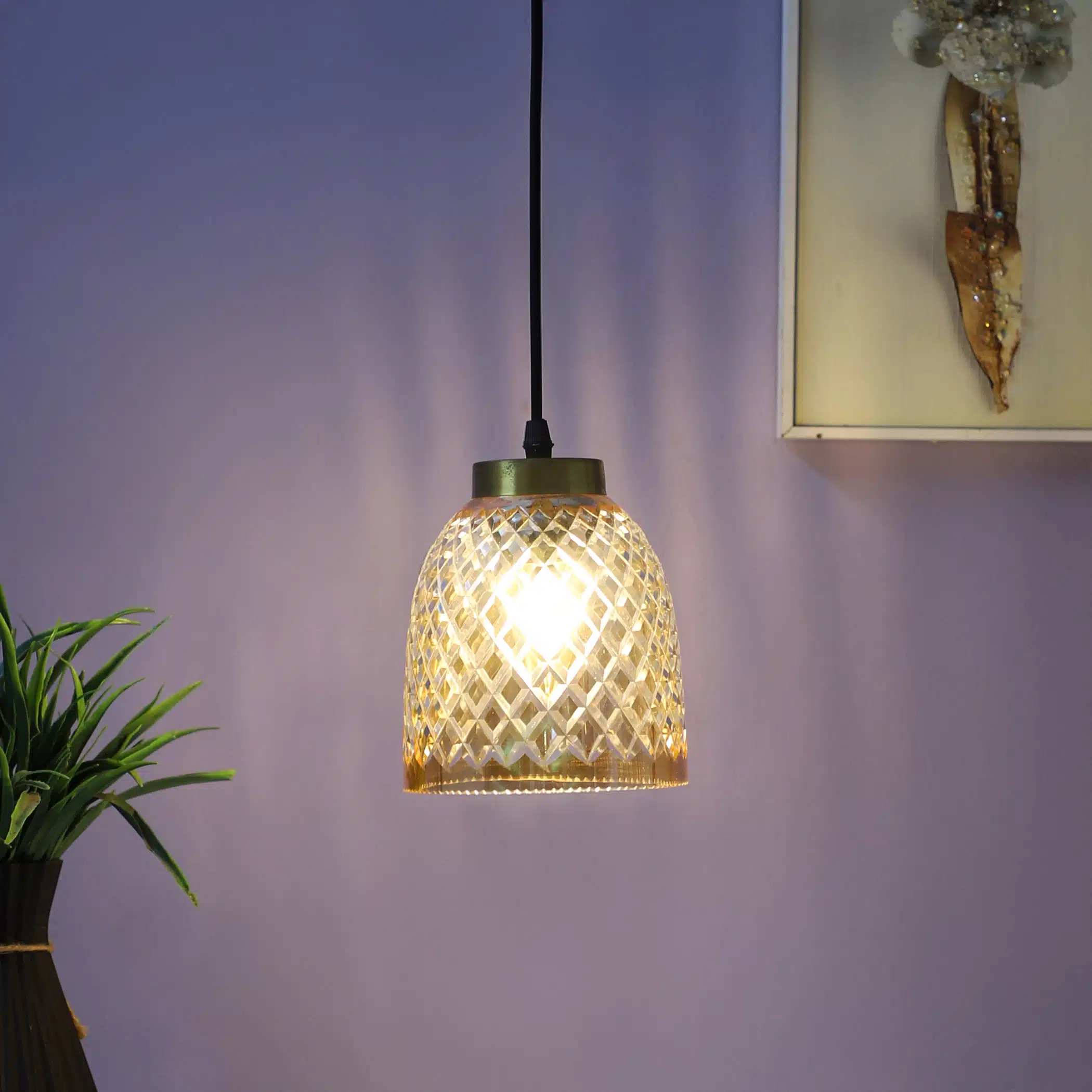 Diamond Dome Pendant Lamp - Diamond-Cut Crystal Ceiling Light - Image 3