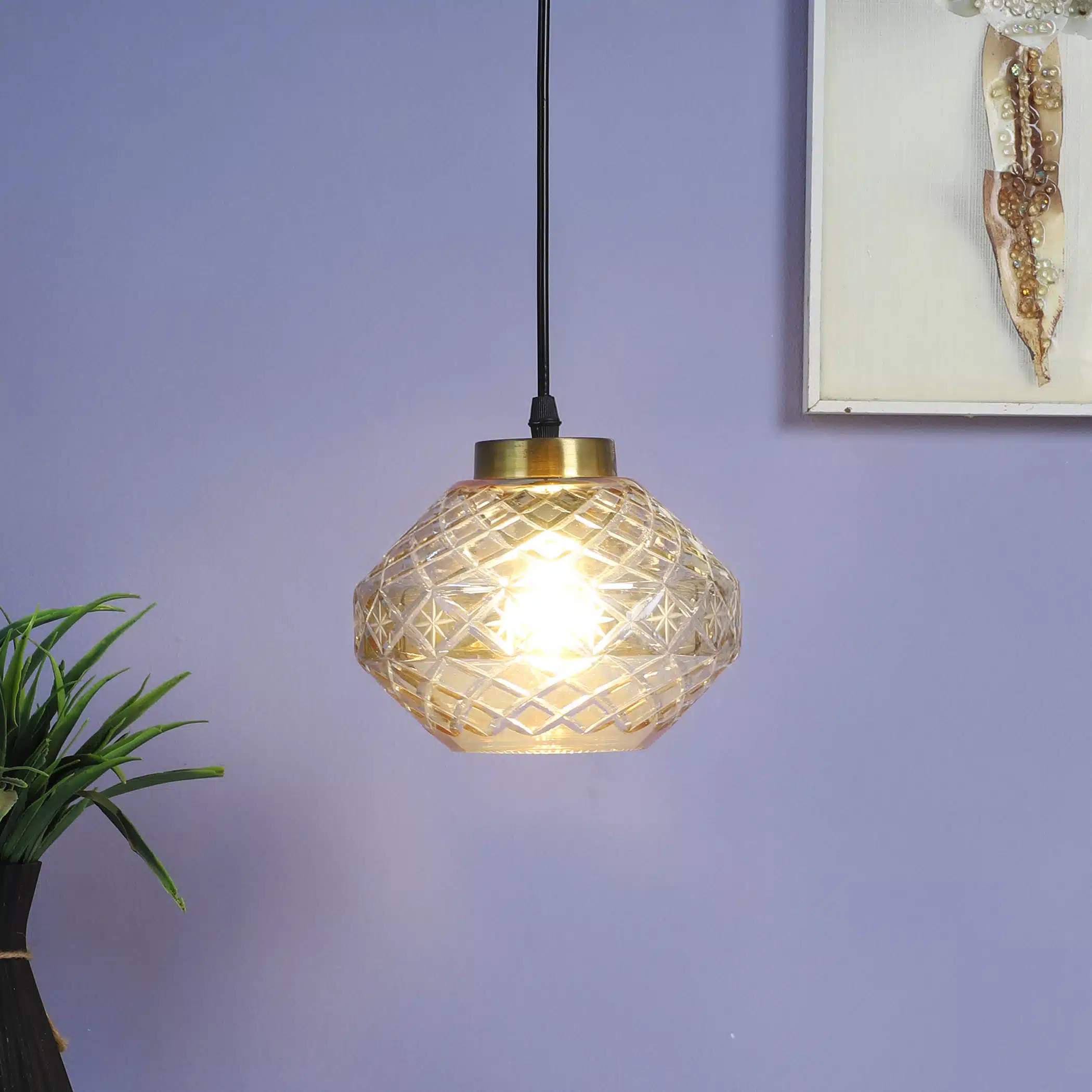 Crystal Orbit Pendant Lamp - Diamond-Cut Glass Hanging Light - Image 2
