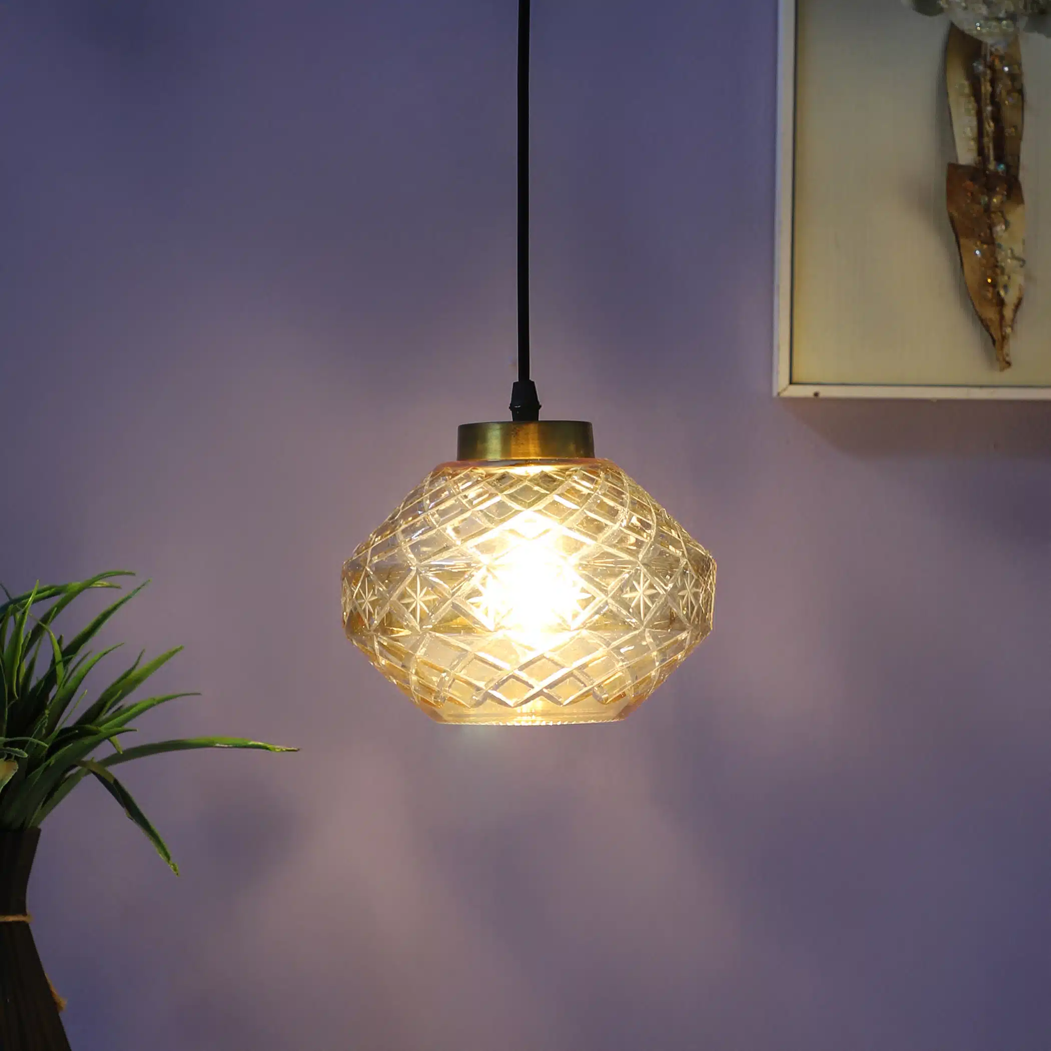 Crystal Orbit Pendant Lamp - Diamond-Cut Glass Hanging Light - Image 3
