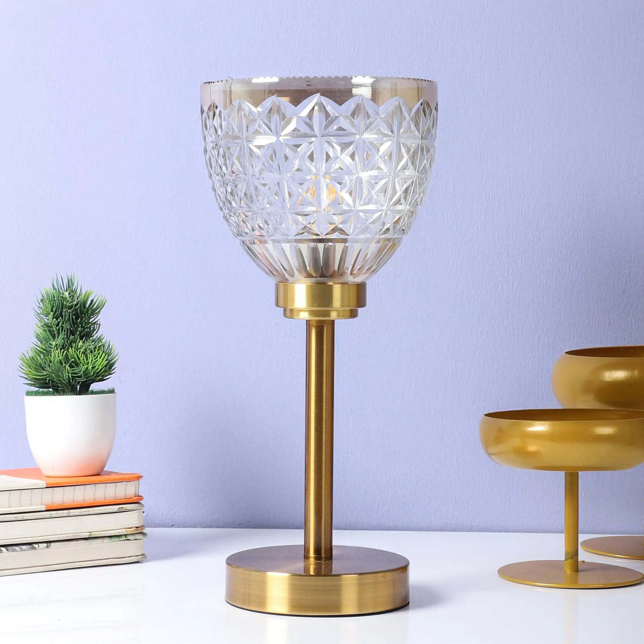 Starlight Goblet Table Lamp - Diamond-Cut Crystal Glass Table Light