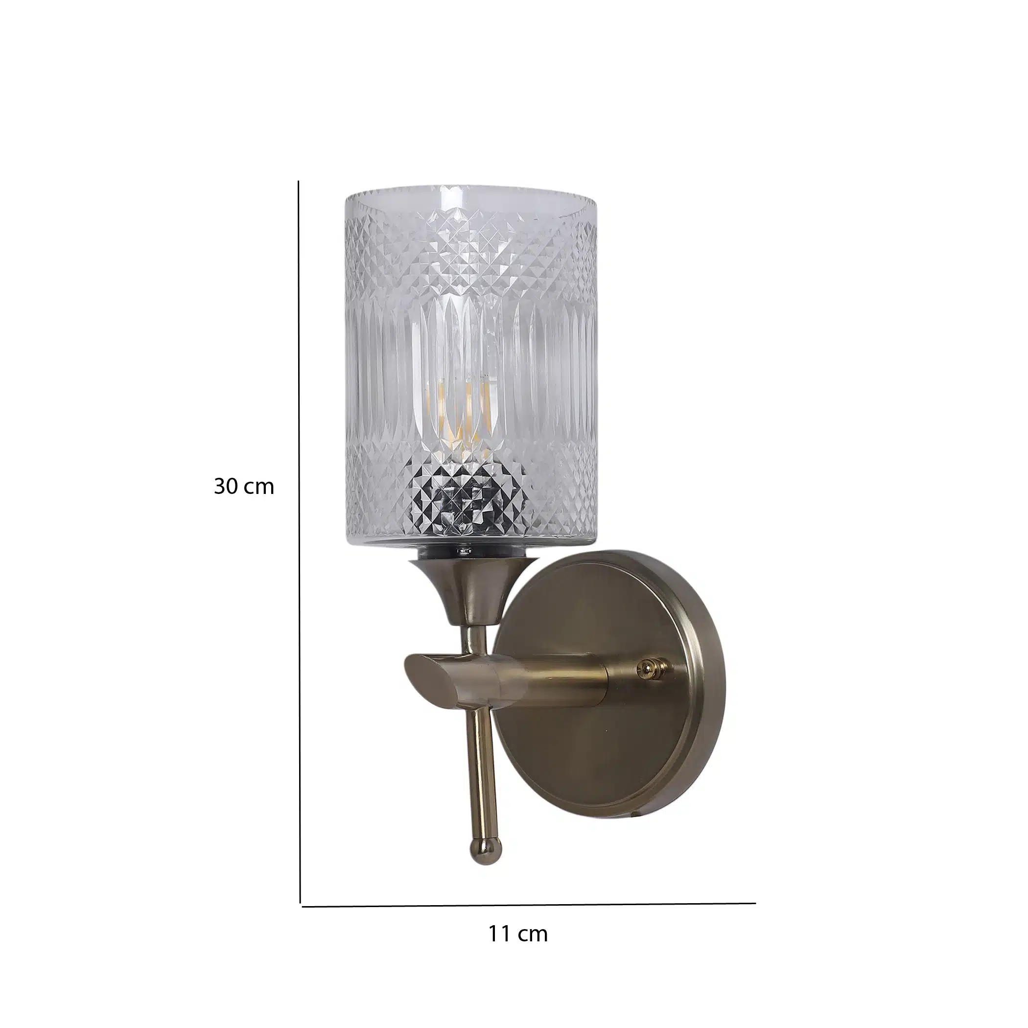 Crystal Column Wall Sconce - Ribbed Glass Wall Light in Antique Brass - Image 4