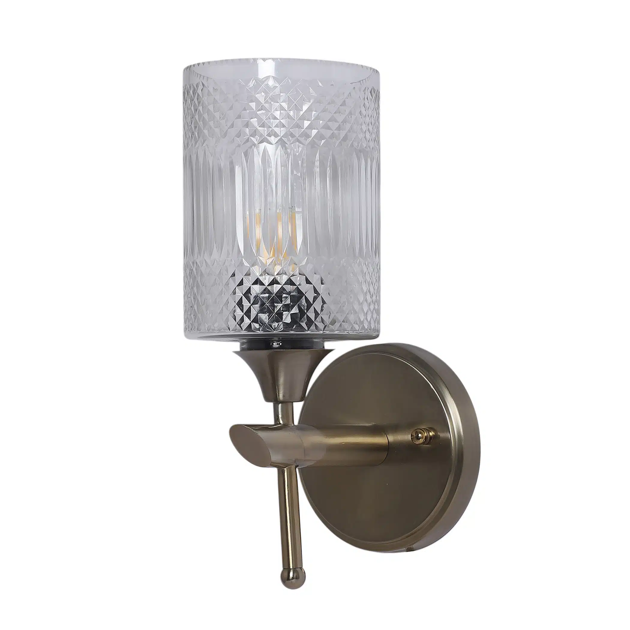 Crystal Column Wall Sconce - Ribbed Glass Wall Light in Antique Brass - Image 5