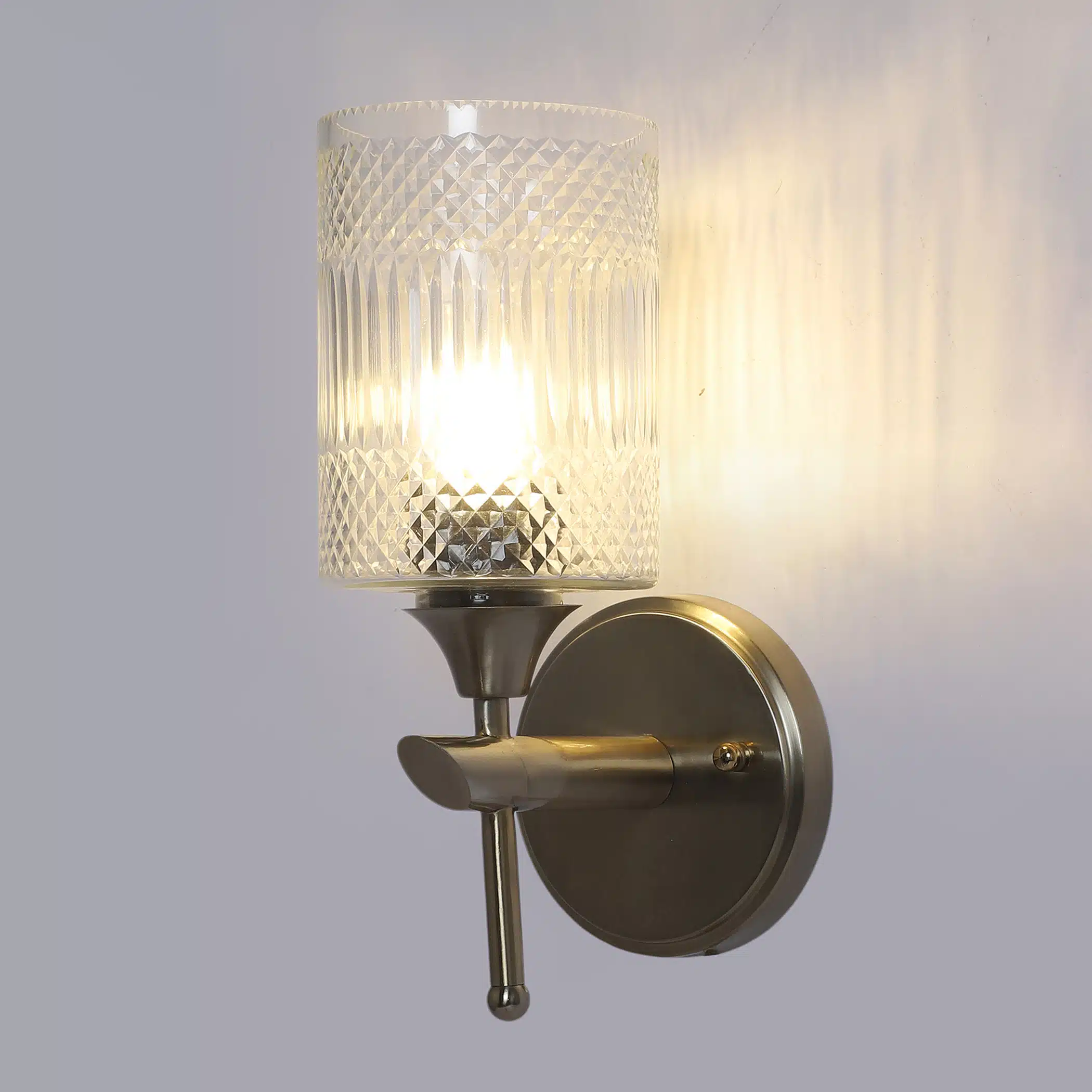 Crystal Column Wall Sconce - Ribbed Glass Wall Light in Antique Brass - Image 6