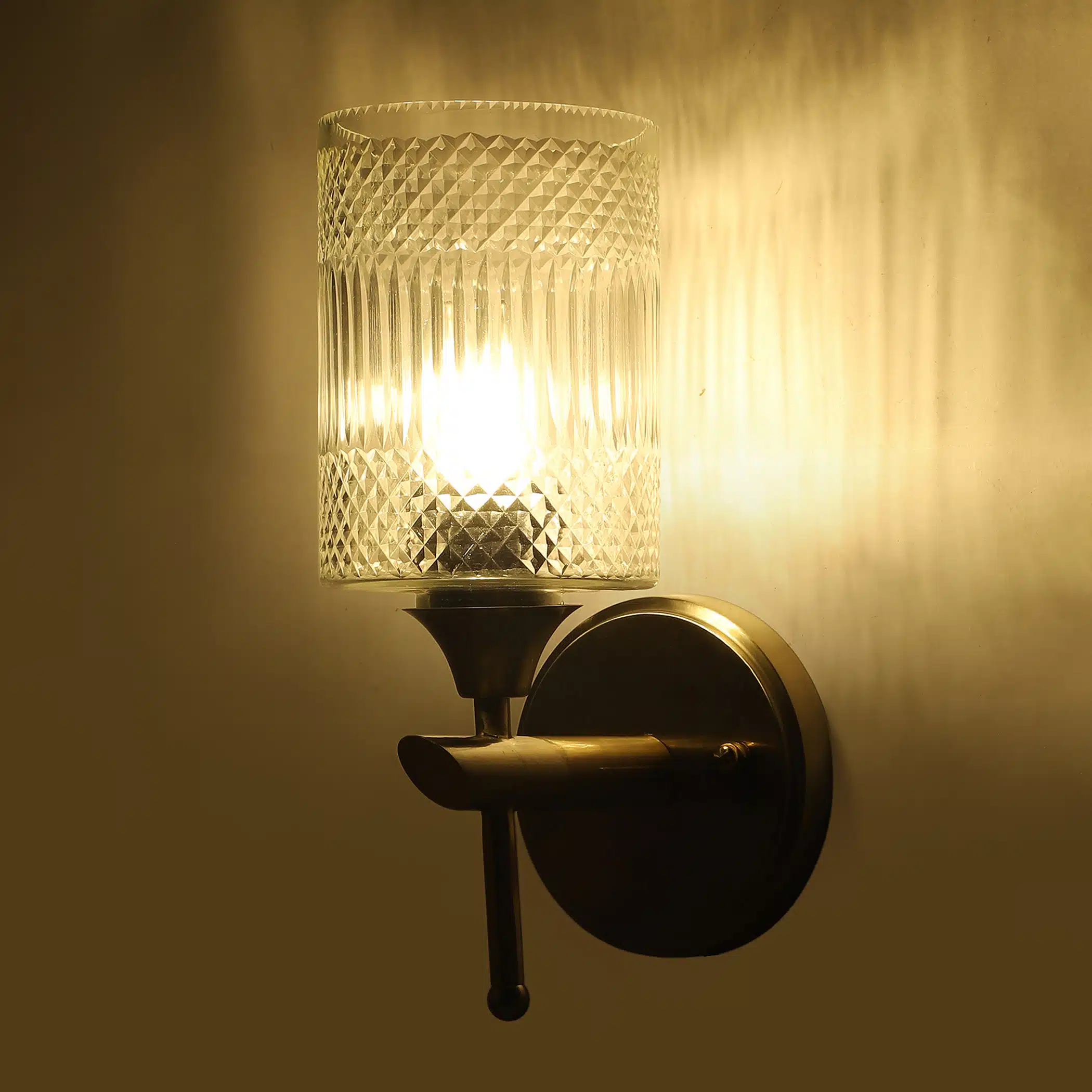 Crystal Column Wall Sconce - Ribbed Glass Wall Light in Antique Brass - Image 7