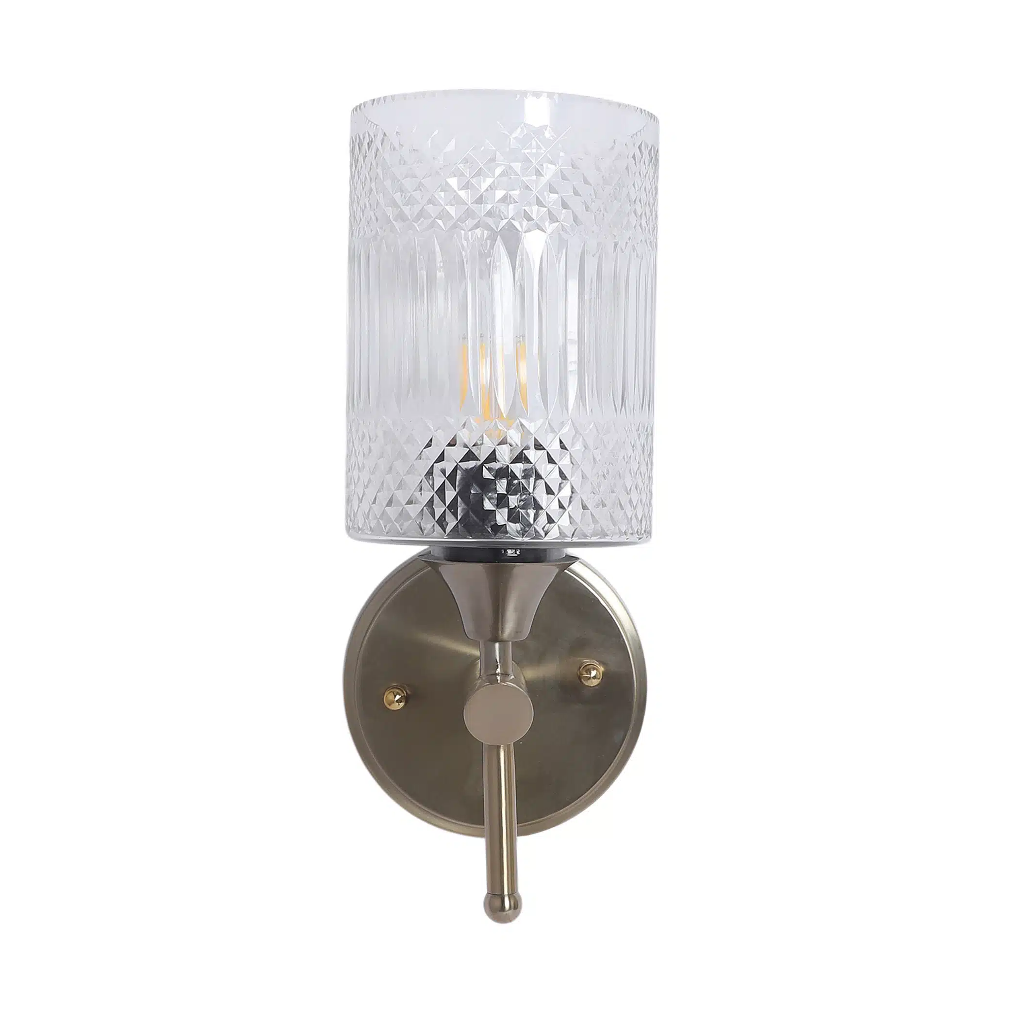 Crystal Column Wall Sconce - Ribbed Glass Wall Light in Antique Brass - Image 8