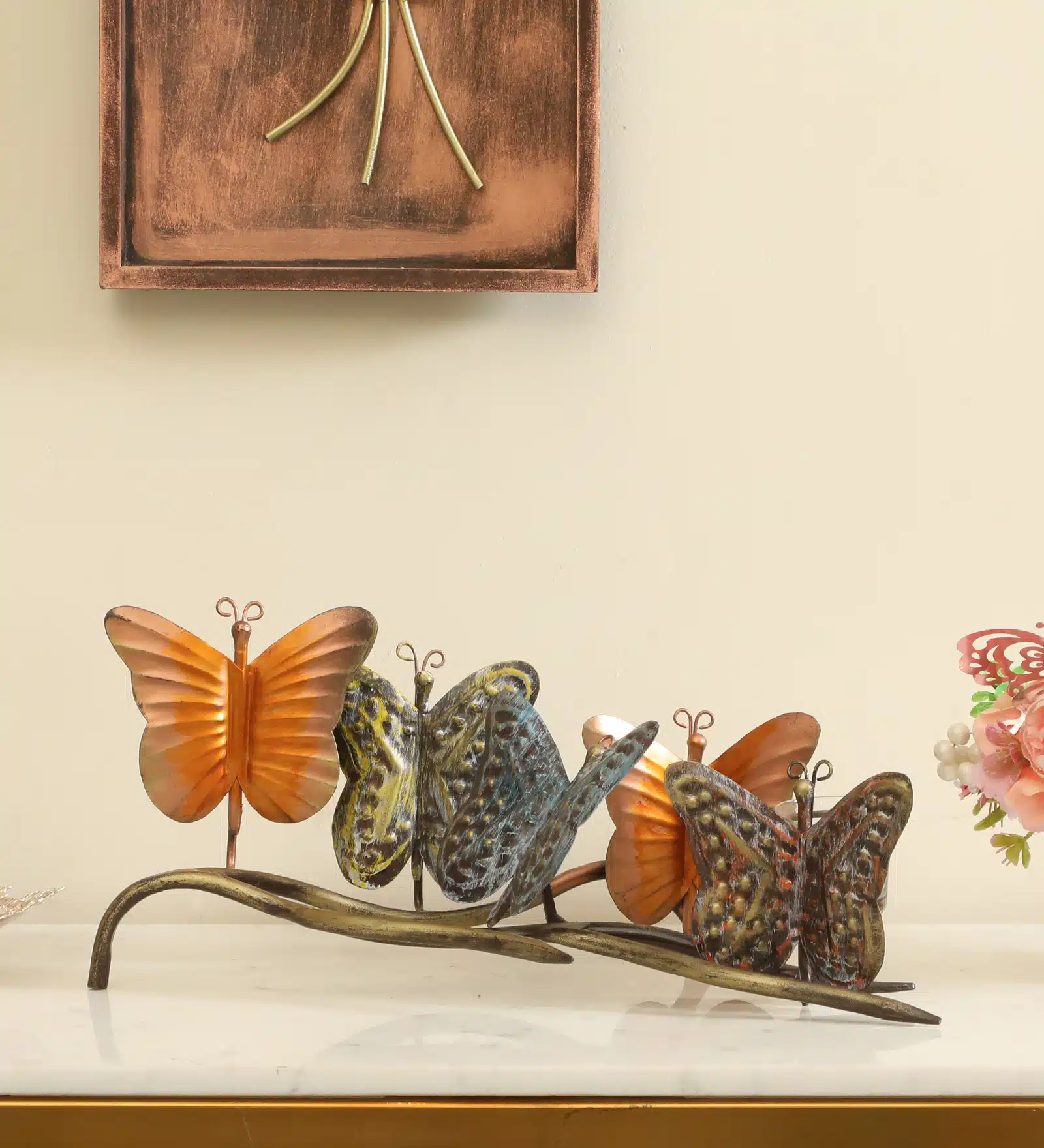 Metal Bunch Butterfly T-light Showpiece Candle Holder Home Decor
