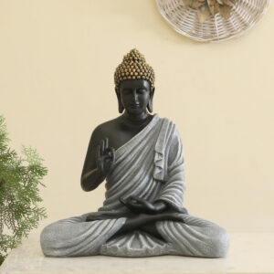 Polyresin Ory Buddha God Idol Showpiece Figurine Table Decor (Grey and Black)