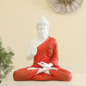 Polyresin Ory Buddha God Idol Showpiece Figurine Table Decor (White & Reddish)