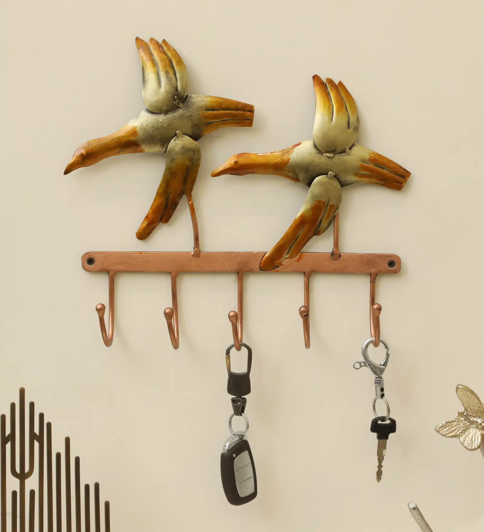 Two Birds Metal Wall Hooks for Keys | 5-Hook Holder