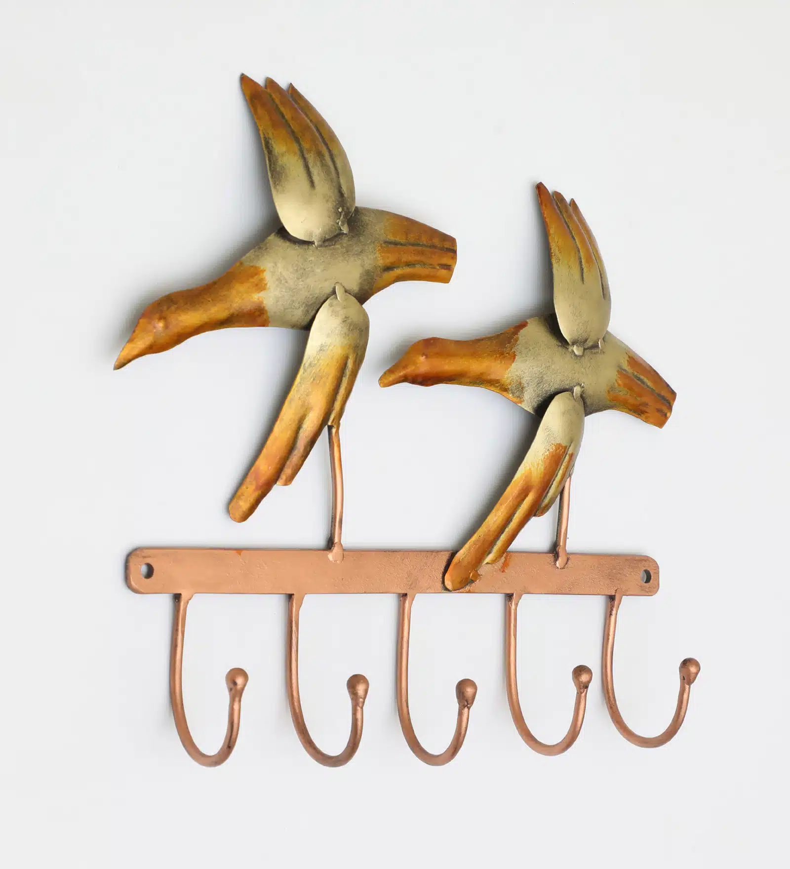 Two Birds Metal Wall Hooks for Keys | 5-Hook Holder - Image 3