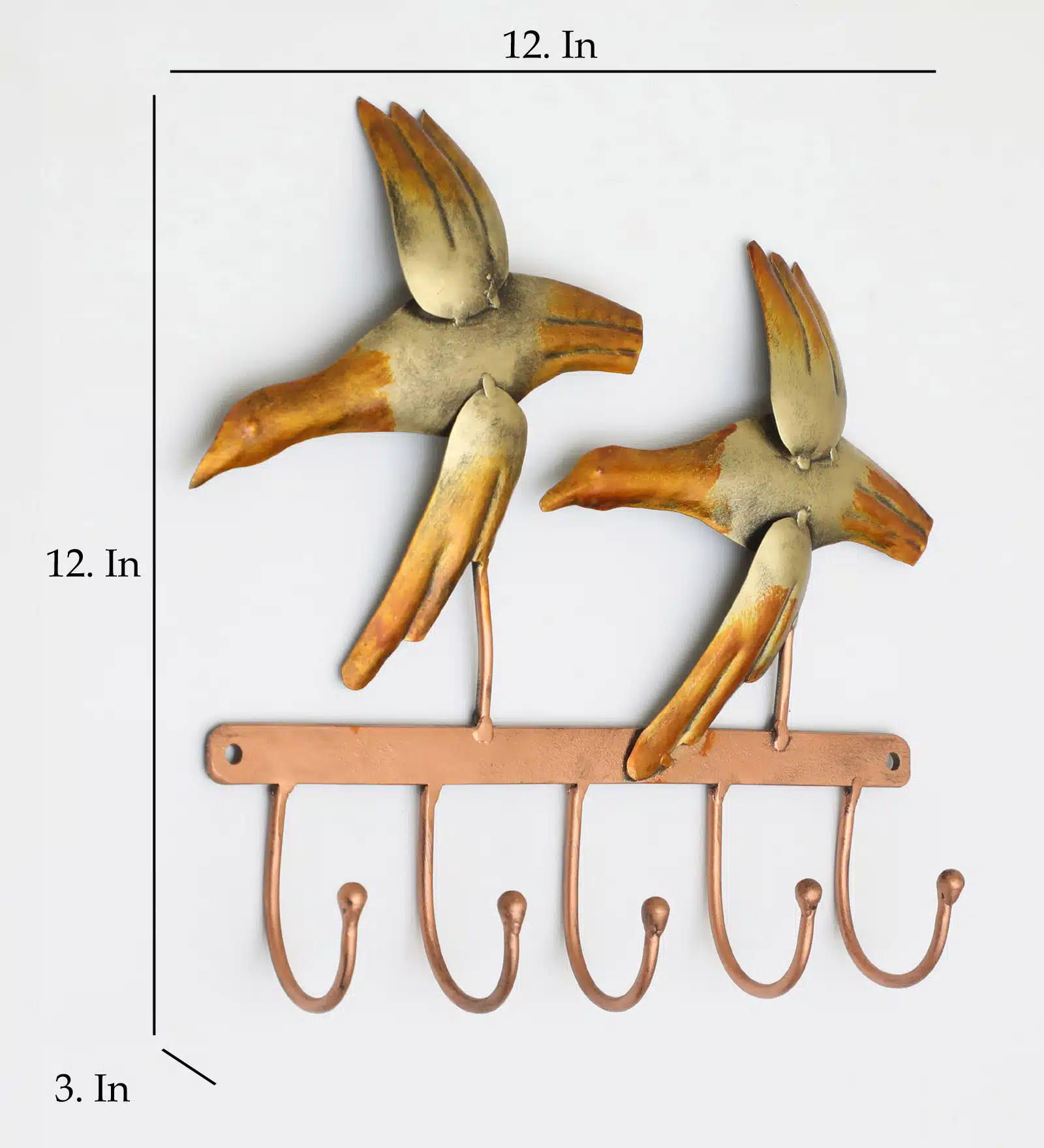 Two Birds Metal Wall Hooks for Keys | 5-Hook Holder - Image 2