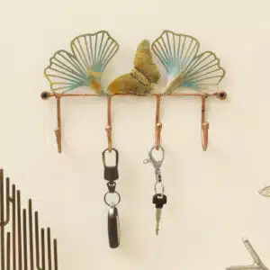 Leaf Key Holder for Wall - Theo Metal 4-Hook Key Hanger Rack