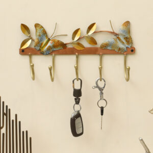 Two Butterfly Metal Wall Hooks for Keys | 5-Hook Holder