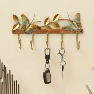 Vedas Exports Metal Key Holder for Wall – Butterfly Design Wall Hooks for Keys, Kitchen Utensils, Bathroom Towel, Hat Hanger – Decorative Wall Mounted Key Stand (5 Hooks)