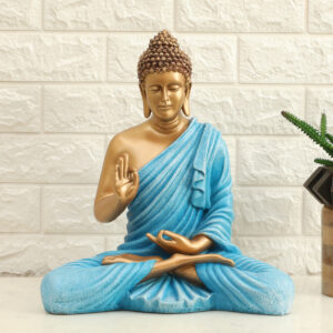 Polyresin Bento Blessing Buddha God Idol Showpiece Figurine Table Decor (Green and Gold)