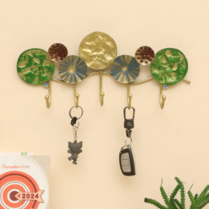 Lipi Round Abstract Metal Wall Hooks for Keys | 5-Hook Holder