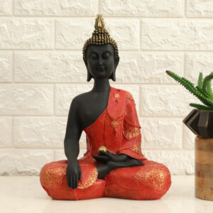 Polyresin Laddu Buddha God Idol Showpiece Figurine Table Decor (Red and Black)