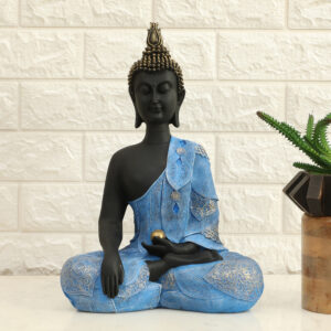 Polyresin Laddu Buddha God Idol Showpiece Figurine Table Decor (Blue and Black)