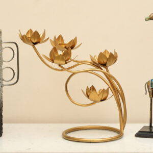 Metal Nandan Lotus Flower T-lights Showpiece