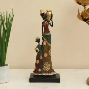 Mother and Child Figurine - Kita Lady with Kid Polyresin Decor