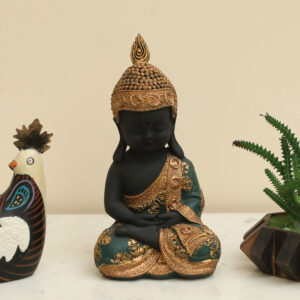 Polyresin Justen Monk Meditating Showpiece Figurine Table Decor (Green)